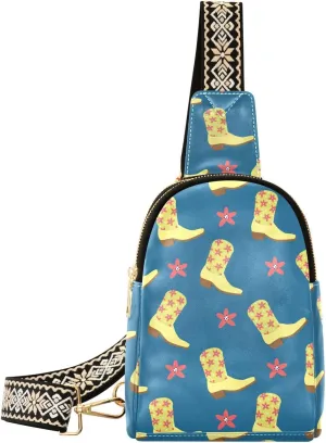 Small Sling Bag Fanny Packs Crossbody Bags for Women Cowgirl Boots with Flowers Leather Fashion Chest Bag Belt Bag for Women for Travel Sports Running Hiking