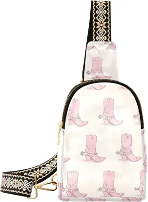 Small Sling Bag Fanny Packs Crossbody Bags for Women Pink Cowboy Cowgirl Boots Leather Fashion Chest Bag Belt Bag for Women for Travel Sports Running Hiking