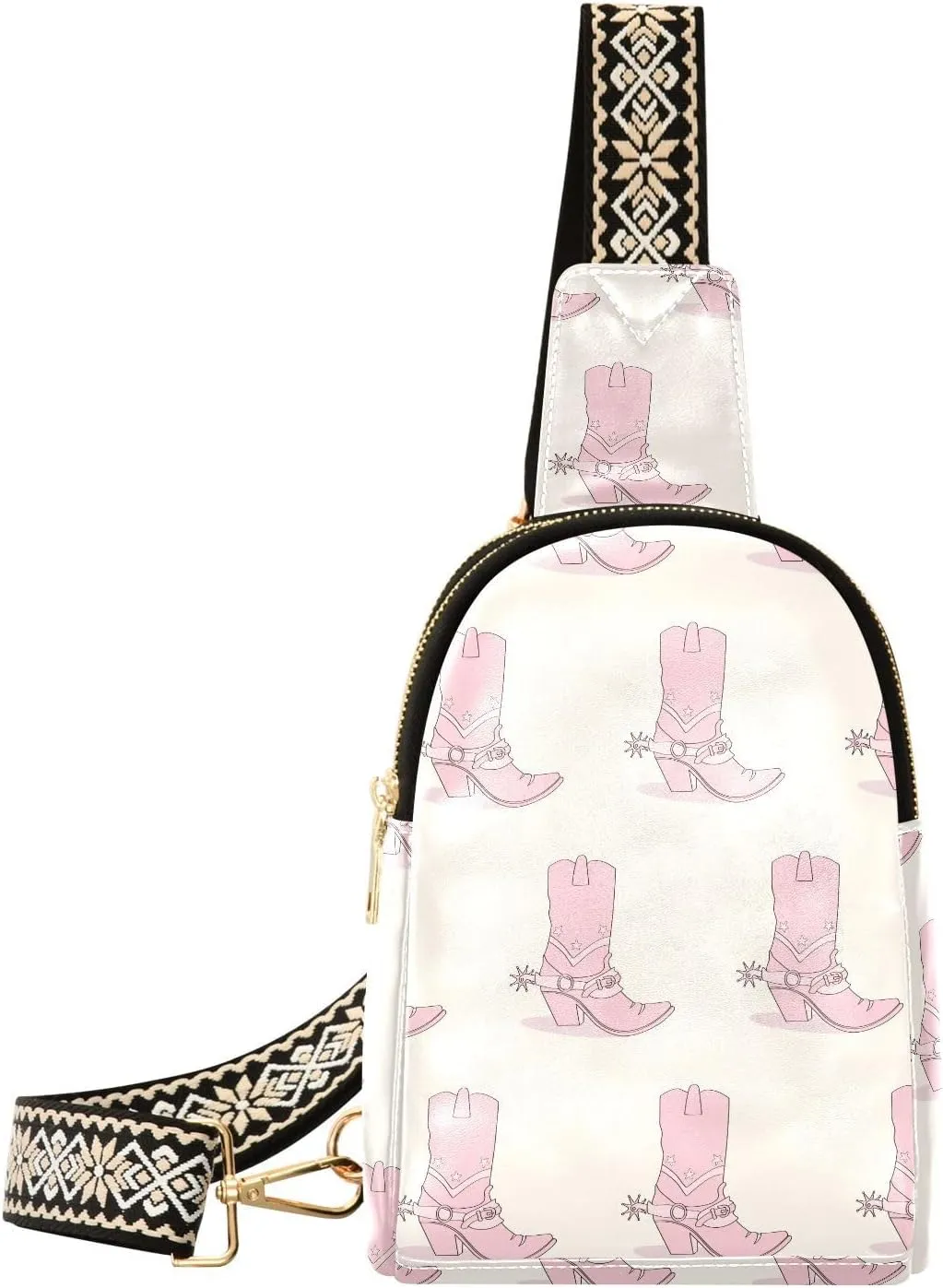 Small Sling Bag Fanny Packs Crossbody Bags for Women Pink Cowboy Cowgirl Boots Leather Fashion Chest Bag Belt Bag for Women for Travel Sports Running Hiking