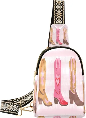 Small Sling Bag Fanny Packs Crossbody Bags for Women Retro Colourful Cowgirl Boots Leather Fashion Chest Bag Belt Bag for Women for Travel Sports Running Hiking