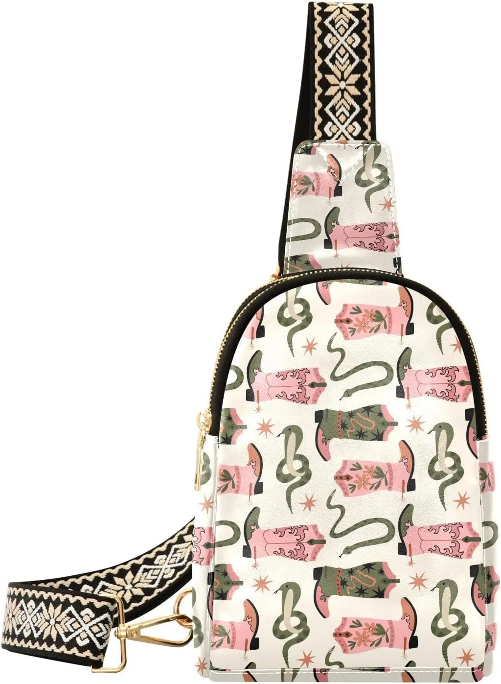 Small Sling Bag Fanny Packs Crossbody Bags for Women Rodeo Boots Pattern Leather Fashion Chest Bag Belt Bag for Women for Travel Sports Running Hiking