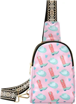 Small Sling Bag for Women artoon owgirl Boots PC Leather Fanny Pack Crossbody Heart Blue Hat Fashion Waist Packs Chest Bag for Travel Sports Running Hiking