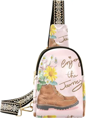 Small Sling Bag for Women Flower Boots PC Leather Fanny Pack Crossbody Fall Sunflower Daisy Fashion Waist Packs Chest Bag for Travel Sports Running Hiking