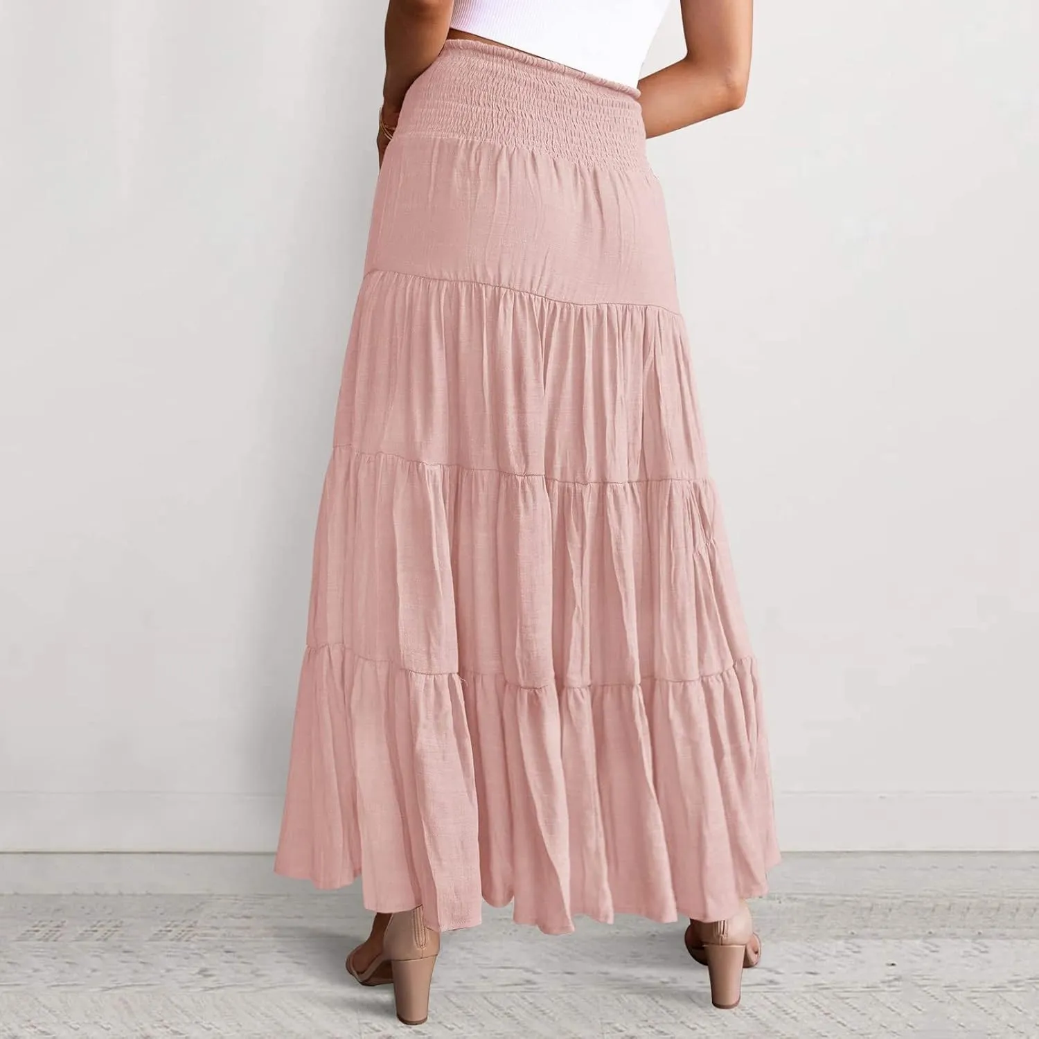 Solid Renaissance Skirt A Line Summer Pleated Boho High Rise Knee Length Skirts for Women Robe High Waist Cute Dress
