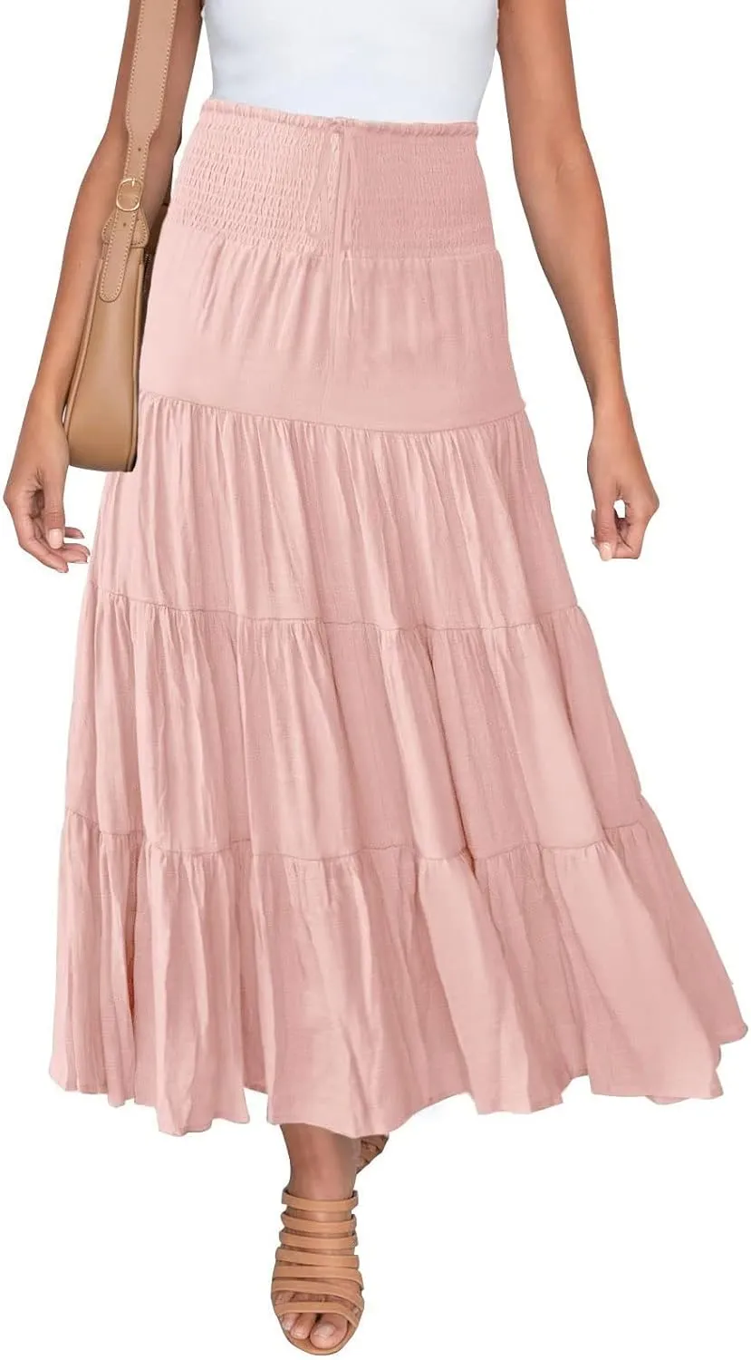 Solid Renaissance Skirt A Line Summer Pleated Boho High Rise Knee Length Skirts for Women Robe High Waist Cute Dress