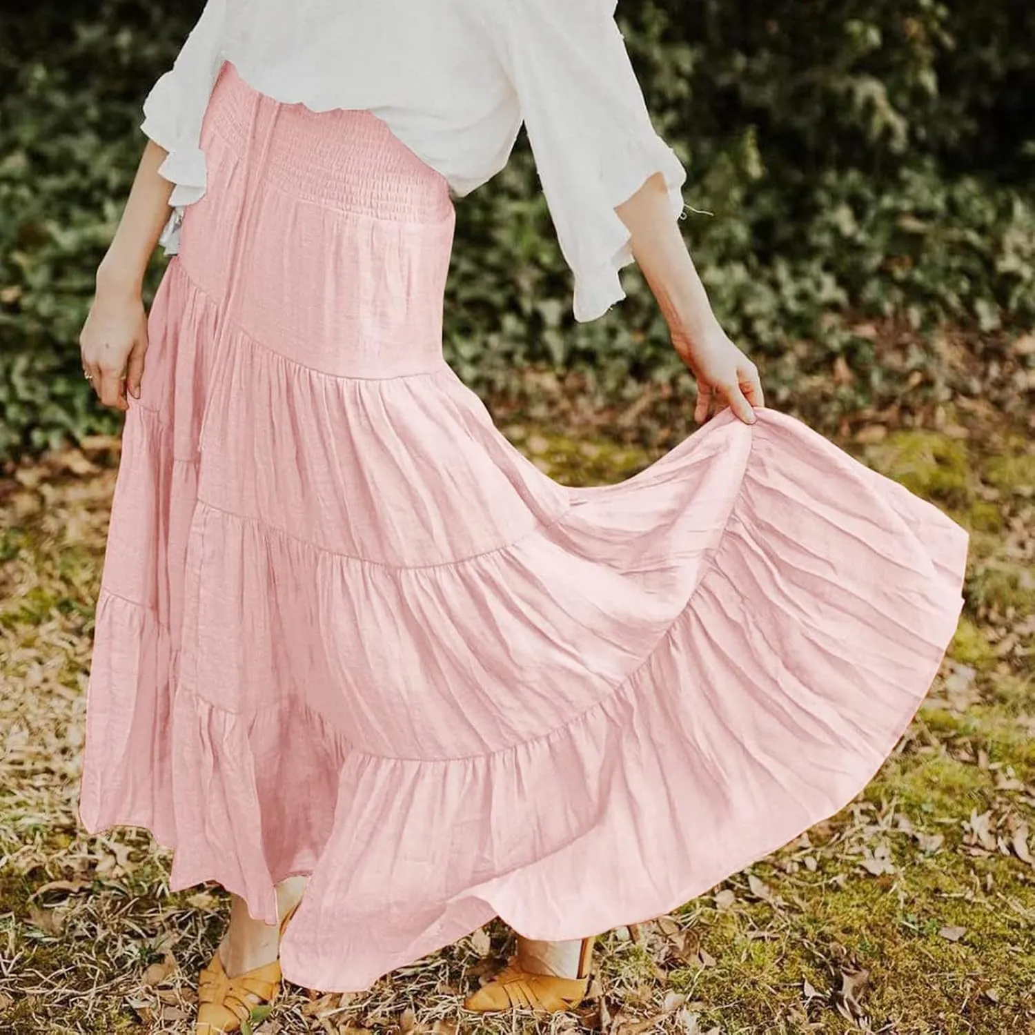 Solid Renaissance Skirt A Line Summer Pleated Boho High Rise Knee Length Skirts for Women Robe High Waist Cute Dress