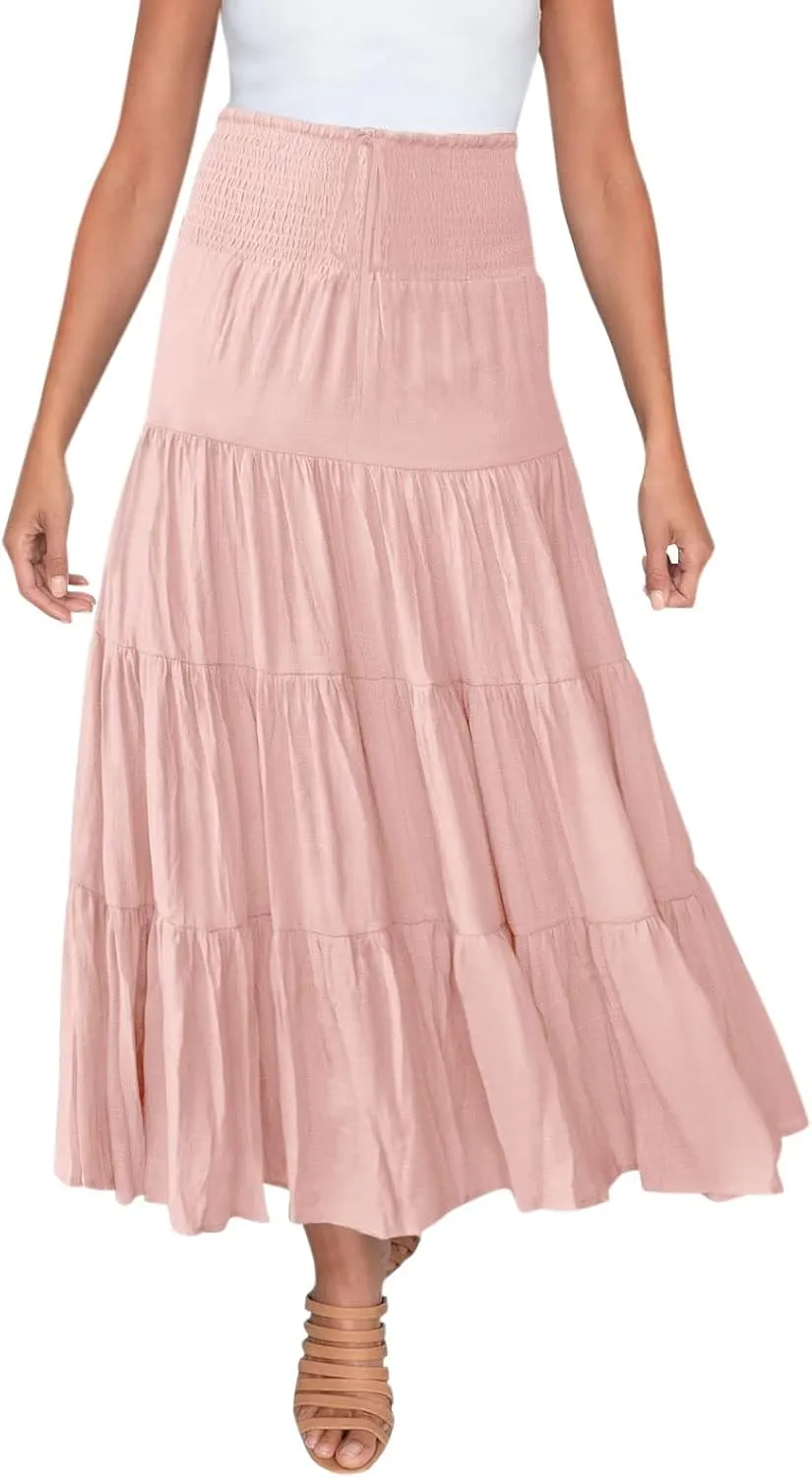 Solid Renaissance Skirt A Line Summer Pleated Boho High Rise Knee Length Skirts for Women Robe High Waist Cute Dress