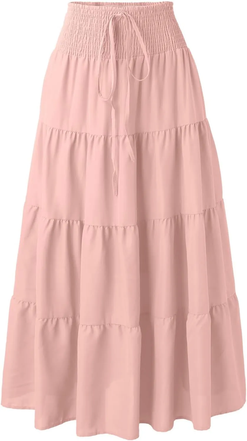 Solid Renaissance Skirt A Line Summer Pleated Boho High Rise Knee Length Skirts for Women Robe High Waist Cute Dress