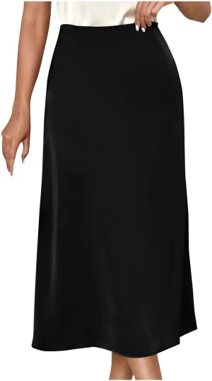 Solid Satin Midi Skorts for Women 2025 Fashion Business High Waisted A Line Skirts Casual Summer Work Formal Skirt