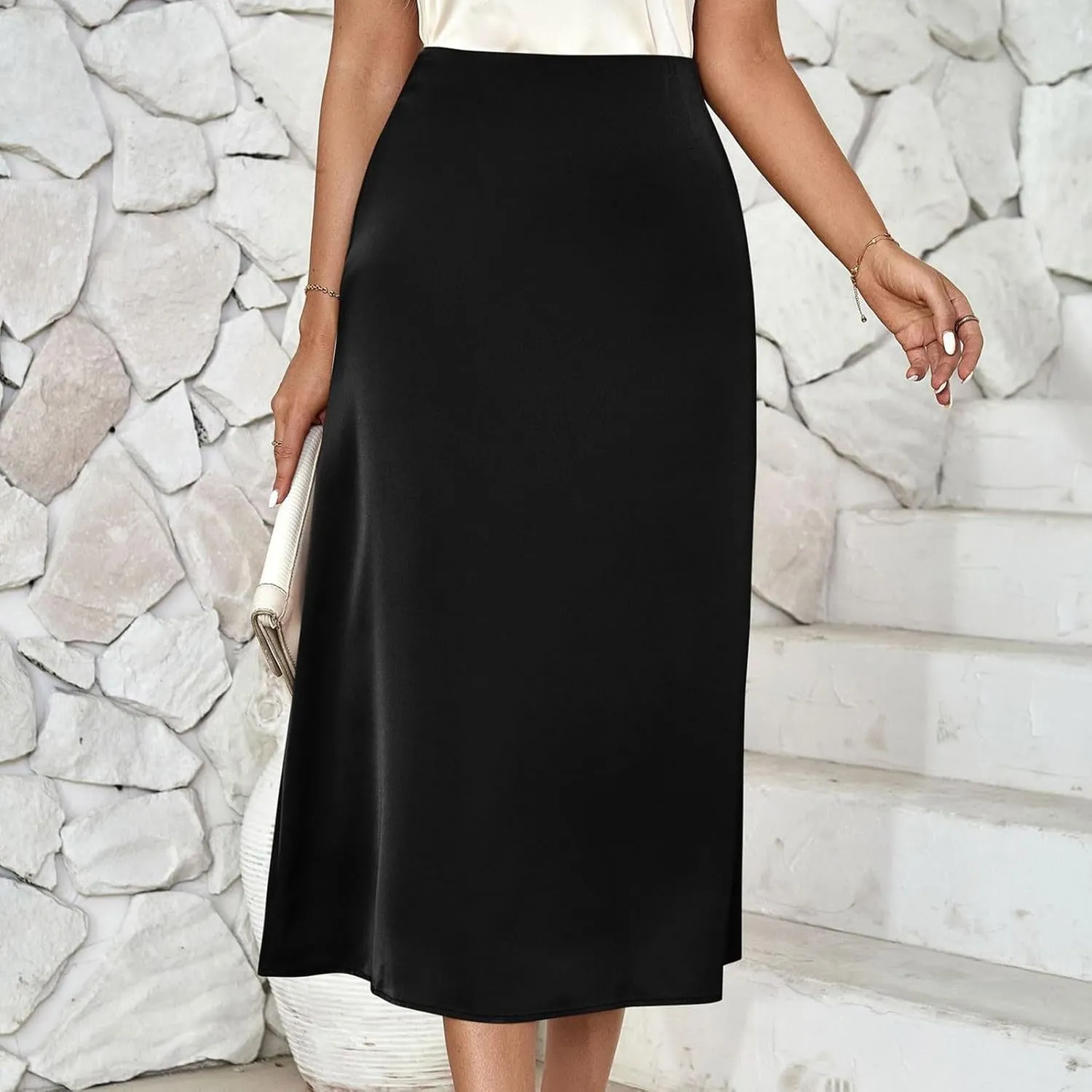 Solid Satin Midi Skorts for Women 2025 Fashion Business High Waisted A Line Skirts Casual Summer Work Formal Skirt