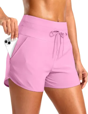 Soothfeel Women's Athletic Running Shorts with Zipper Pockets 3" High Waisted Workout Active Gym Shorts for Women with Liner