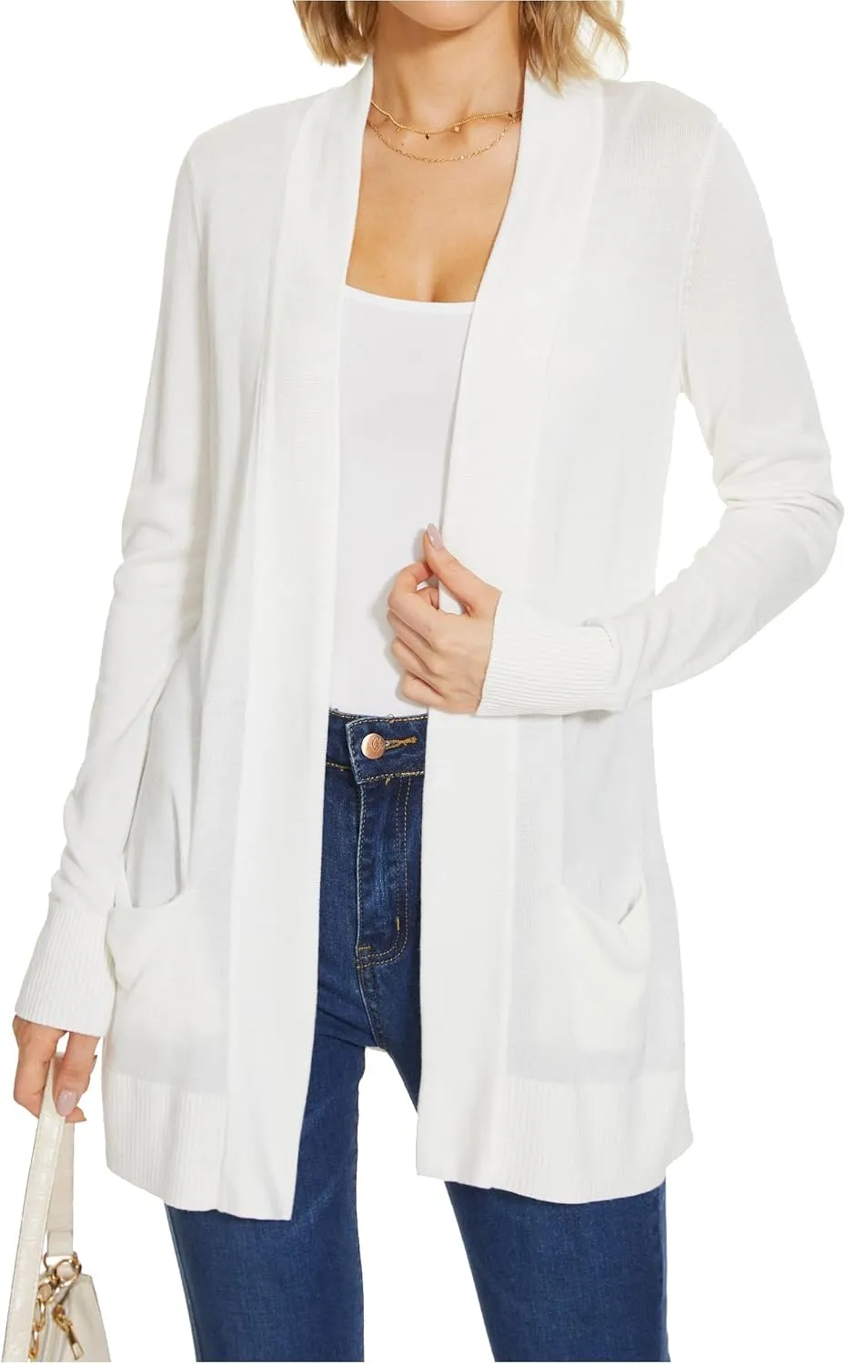 Spicy Sandia Women's Knit Cardigan Open Front Long Sleeve Sweater with Pockets Lightweight Fall Trendy Dressy Casual