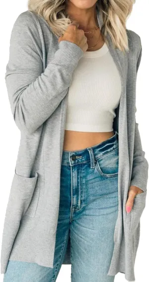 Spicy Sandia Women's Knit Cardigan Open Front Long Sleeve Sweater with Pockets Lightweight Fall Trendy Dressy Casual