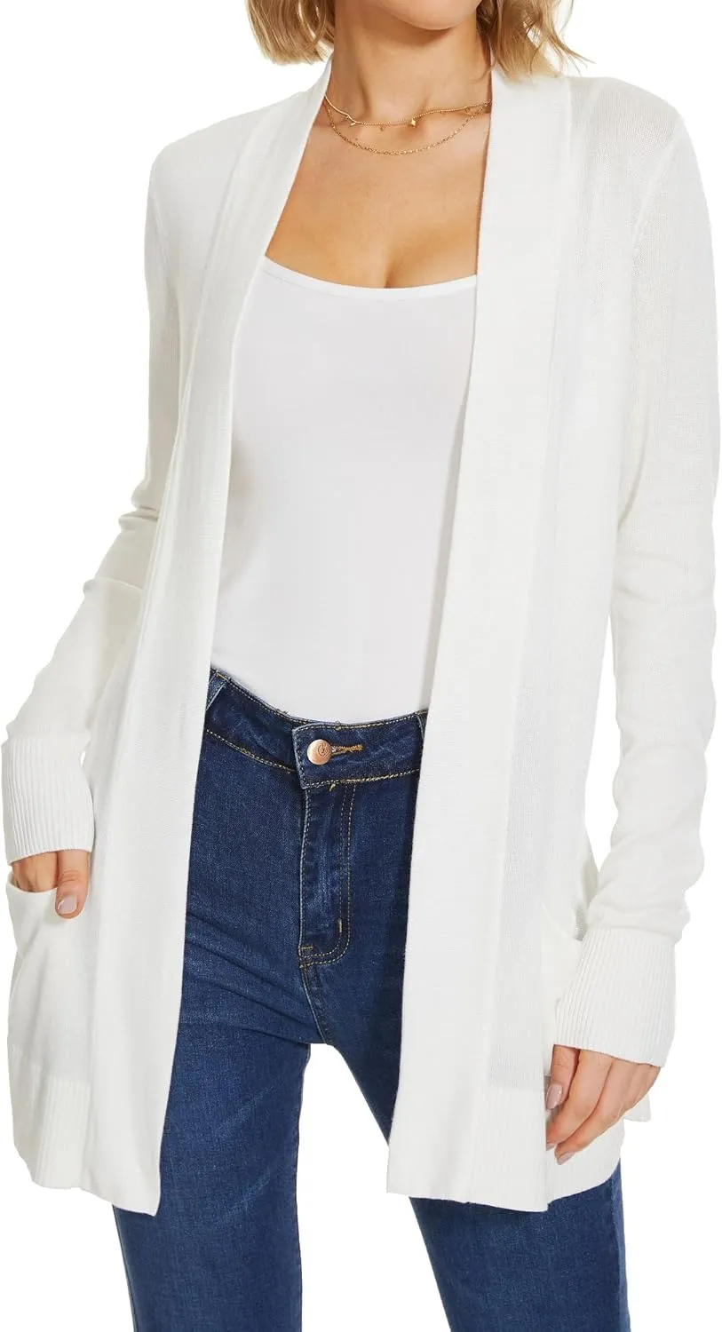 Spicy Sandia Women's Knit Cardigan Open Front Long Sleeve Sweater with Pockets Lightweight Fall Trendy Dressy Casual