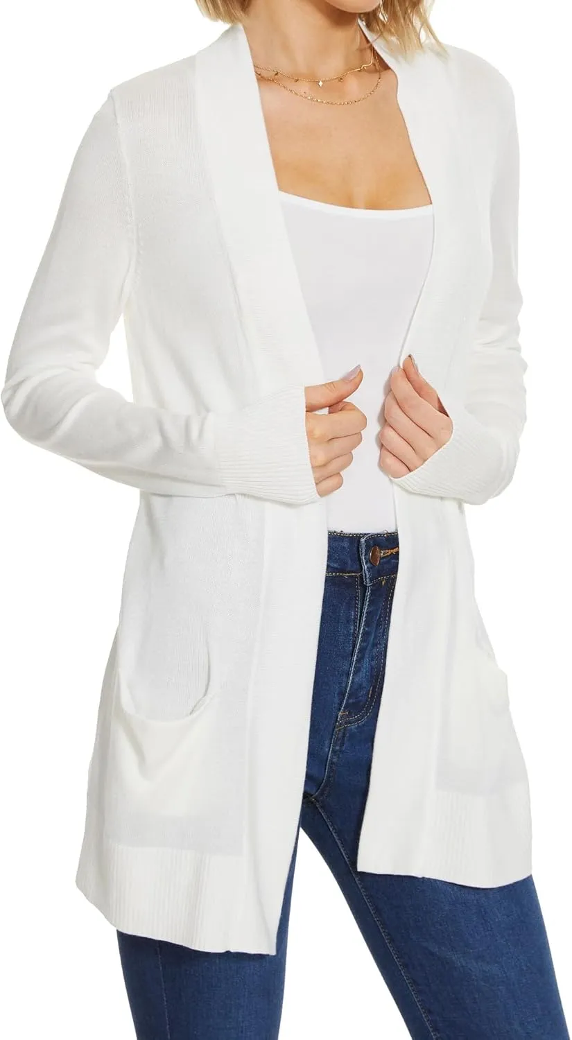Spicy Sandia Women's Knit Cardigan Open Front Long Sleeve Sweater with Pockets Lightweight Fall Trendy Dressy Casual