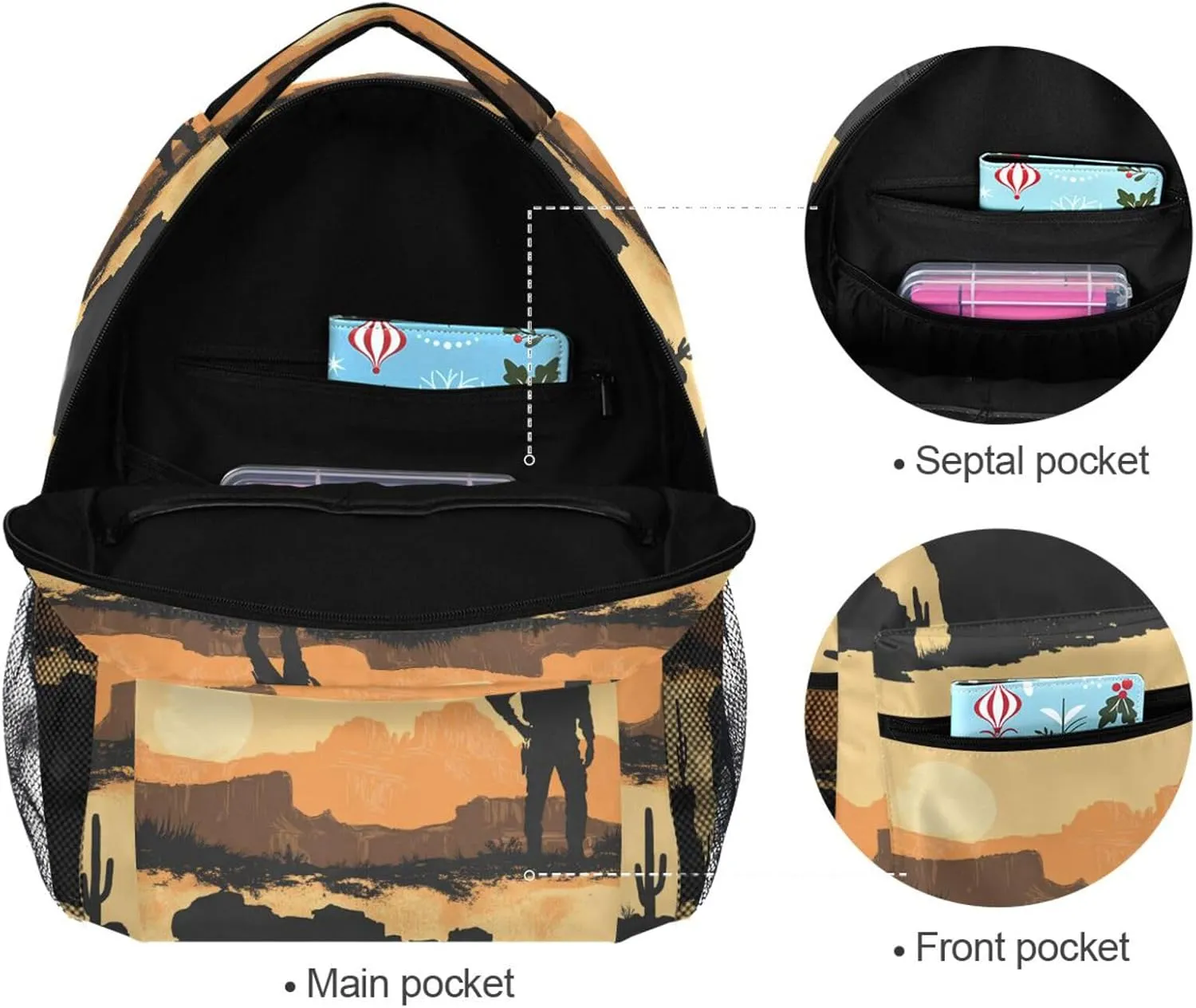 Sport Backpack for Men and Women Fashion Sports Backpack with Chest Strap for Travel Trip Western Cowboy Boho Cactus Boots Deep Canyons