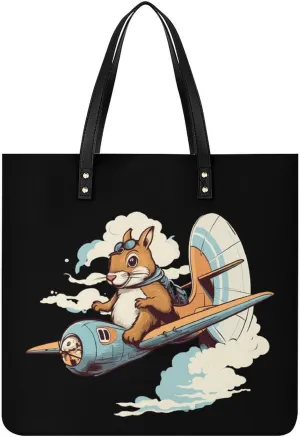 Squirrels Airplanes Tote Bags PU Leather Top Handle Satchel Handbags Shoulder Bags Travel Purse for Women Men