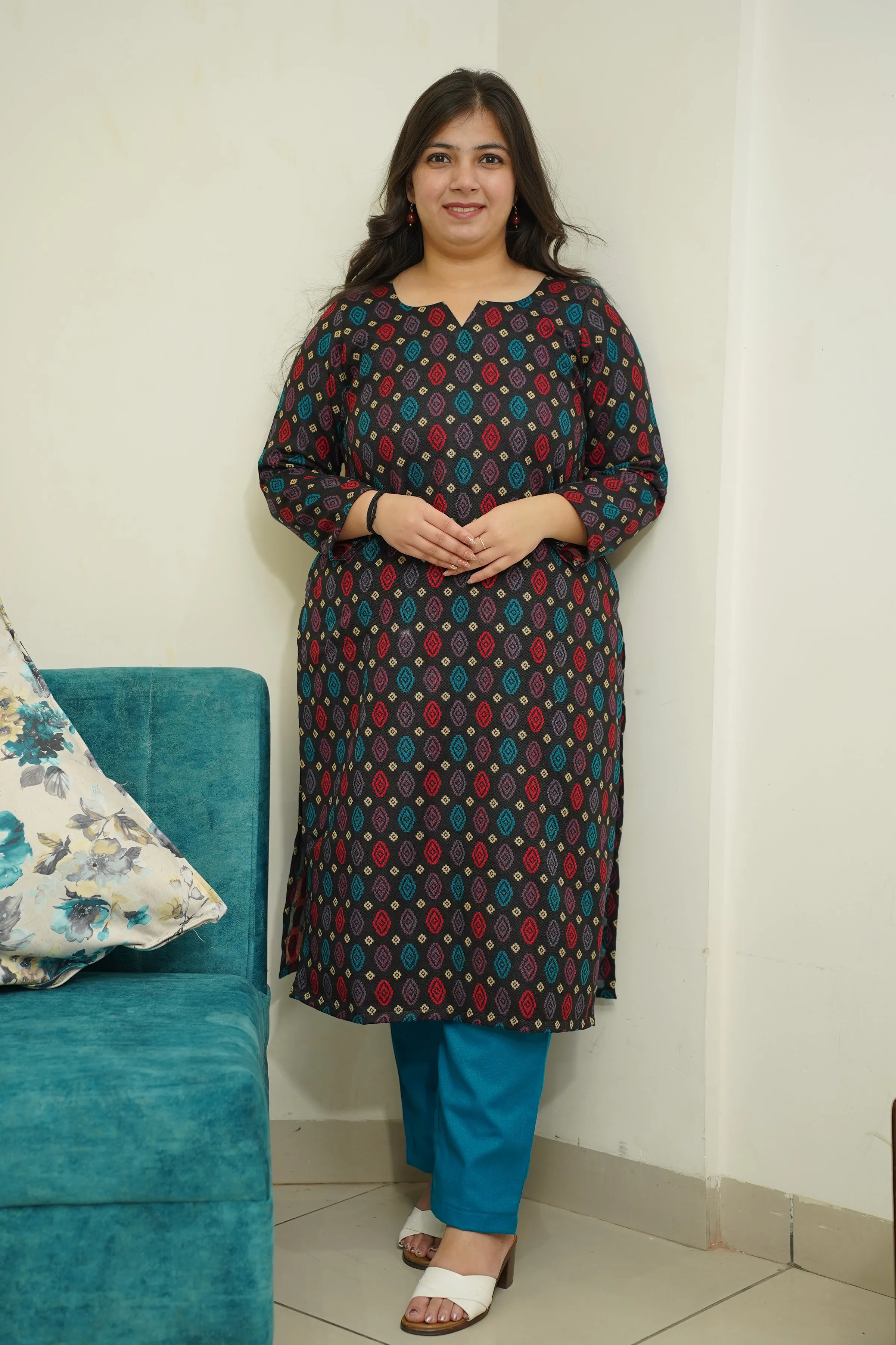 Starry Black Woollen Kurta