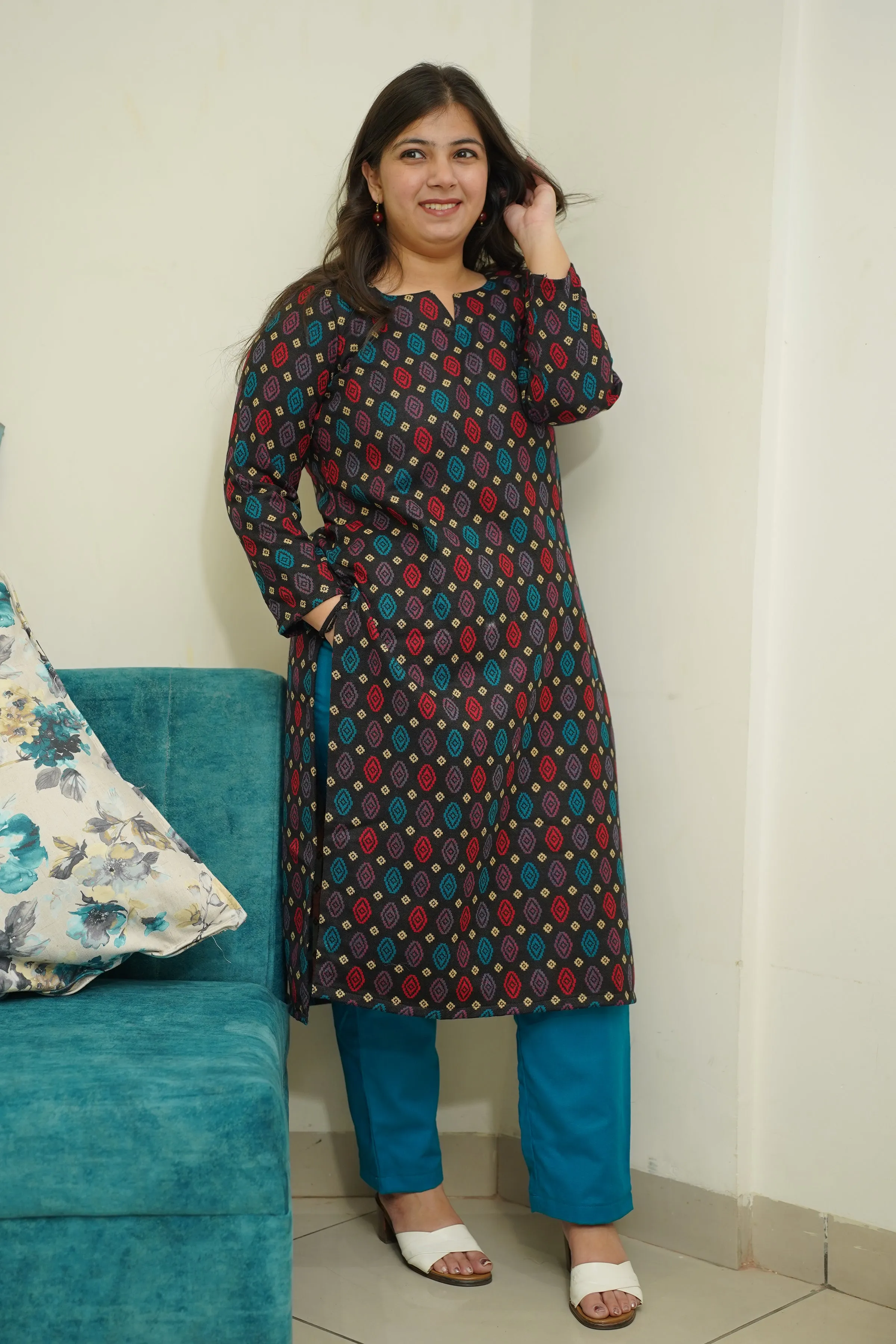 Starry Black Woollen Kurta