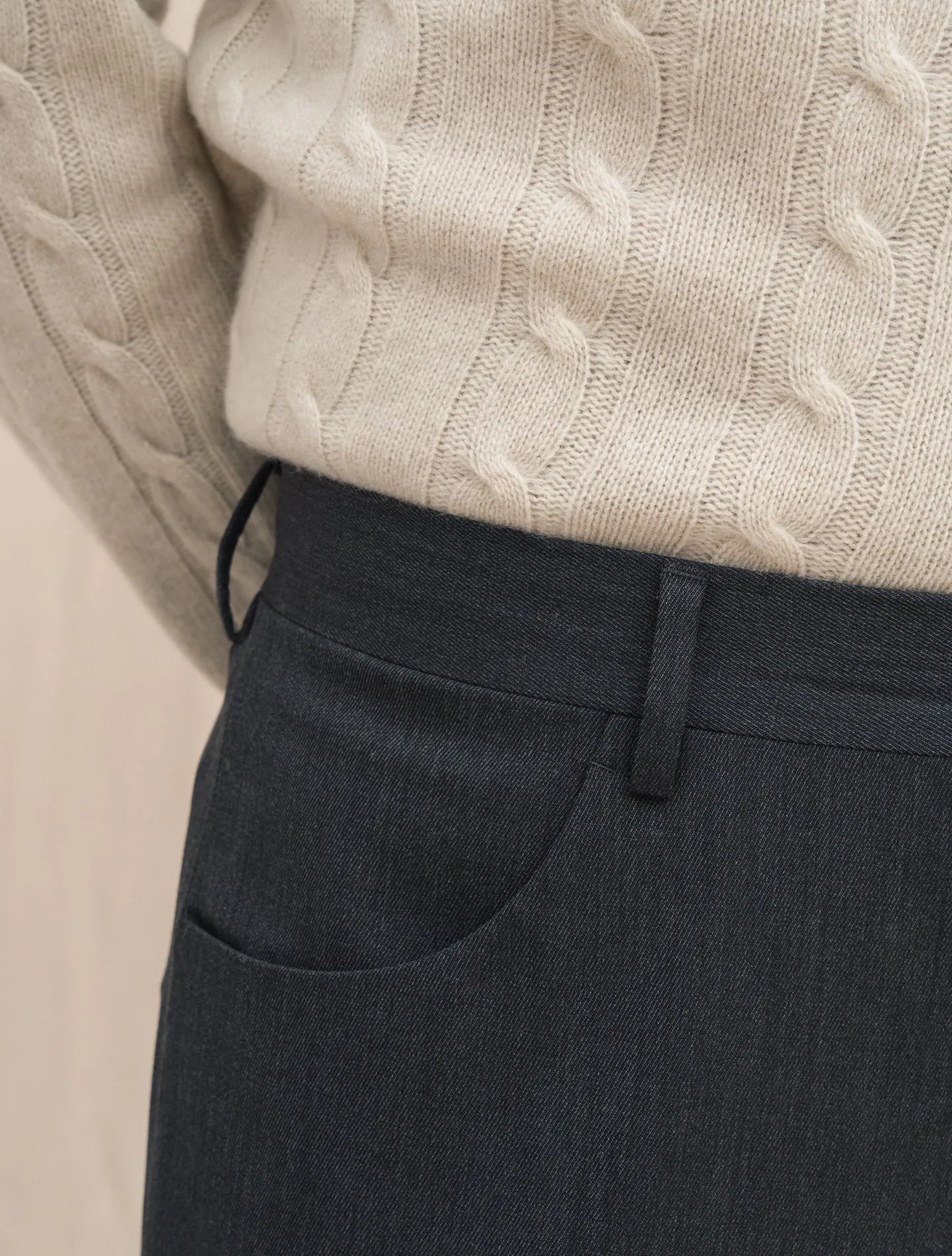 Straight Fit Wool Trousers Dark Grey