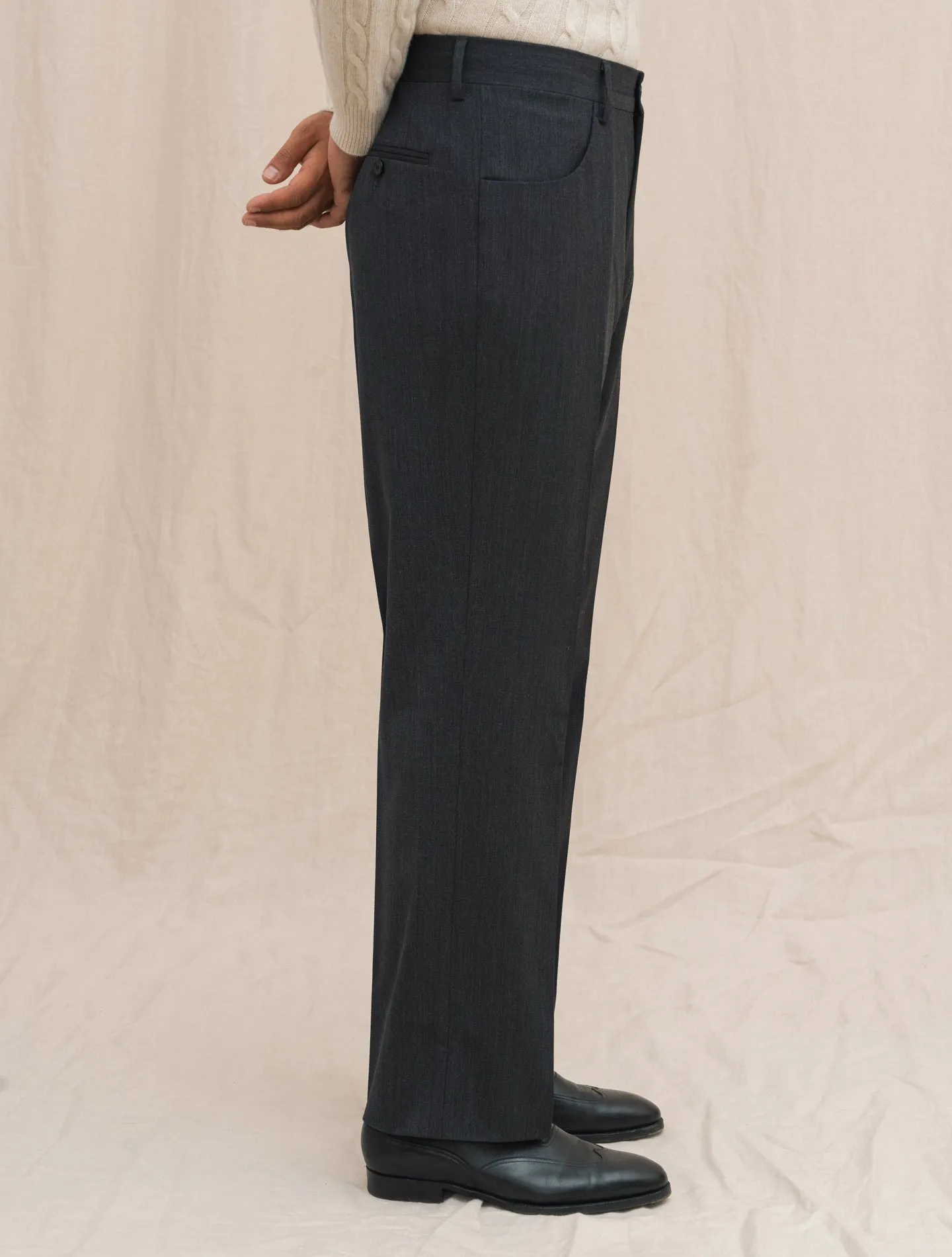 Straight Fit Wool Trousers Dark Grey