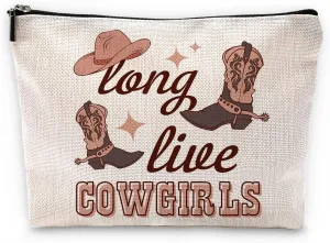 Sufamb Long Live Cowgirls Retro Western Boots Hat Makeup Bag,Beige Preppy Cosmetic Pouch,Christmas Birthday Gifts for Teen Girls Best Friends,Cowgirl Gifts for Girls