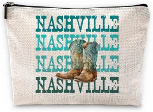 Sufamb Nashville Cowboy Boots Makeup Bag, Western Southern Country Cowgirl Cosmetic Pouch for Women, Christmas Birthday Cowgirl Gifts for Teen Girls