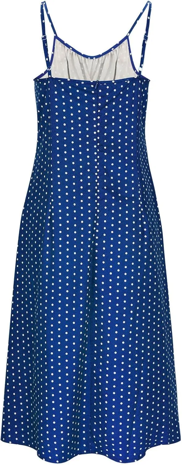 Summer Dresses for Women 2025 Elegant Sleeveless Polka Dot Print Sundresses Fashion Loose Fit Split Beach Dress