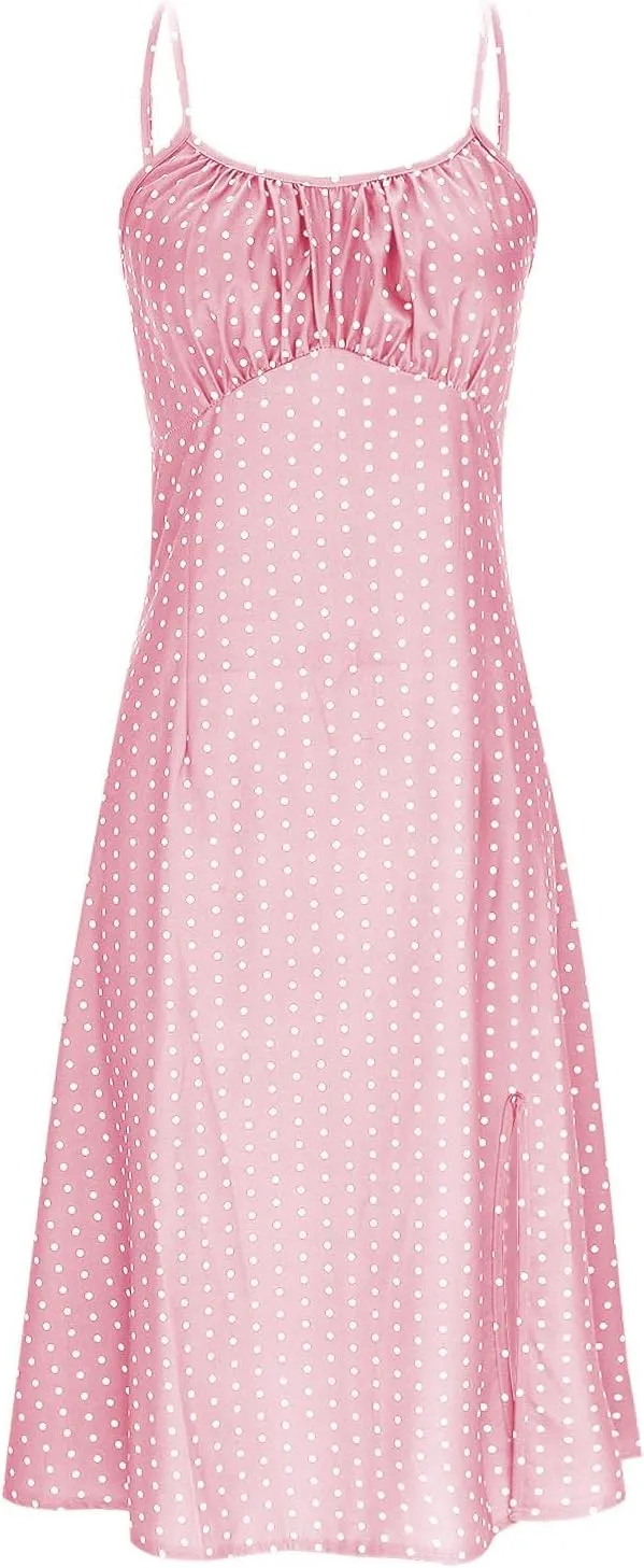 Summer Dresses for Women 2025 Elegant Sleeveless Polka Dot Print Sundresses Fashion Loose Fit Split Beach Dress