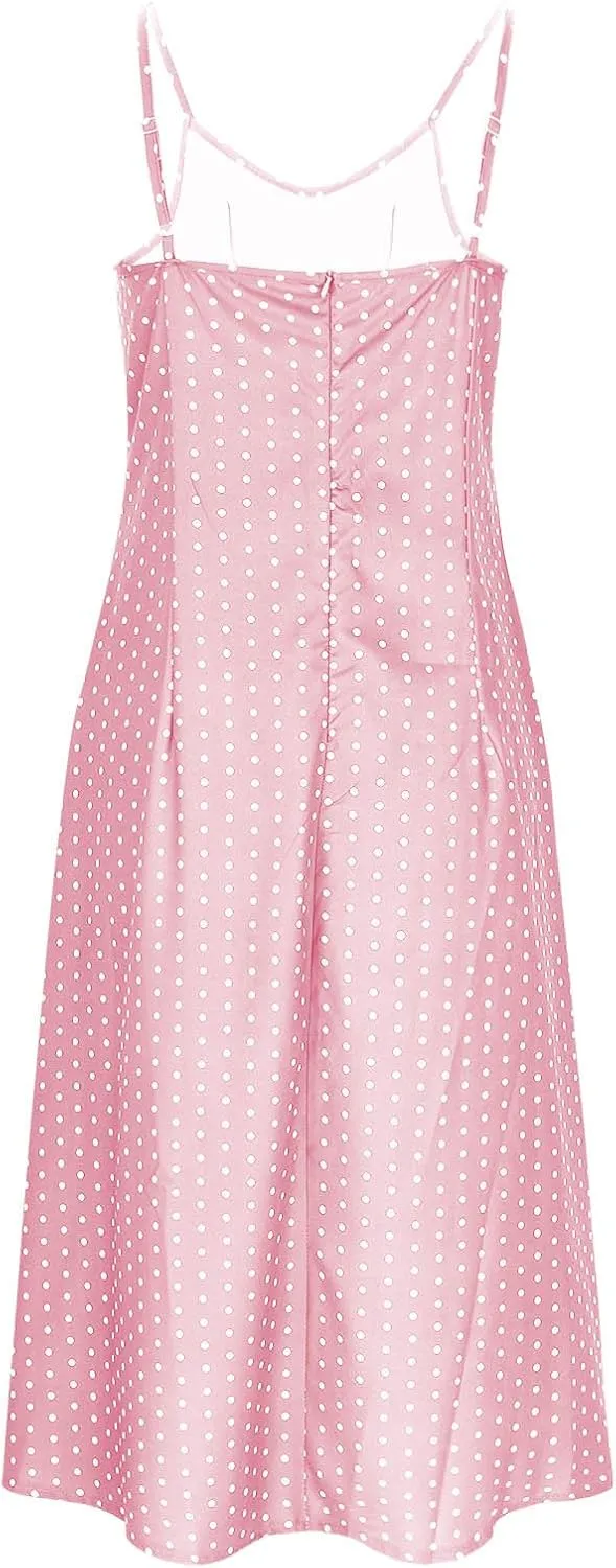 Summer Dresses for Women 2025 Elegant Sleeveless Polka Dot Print Sundresses Fashion Loose Fit Split Beach Dress
