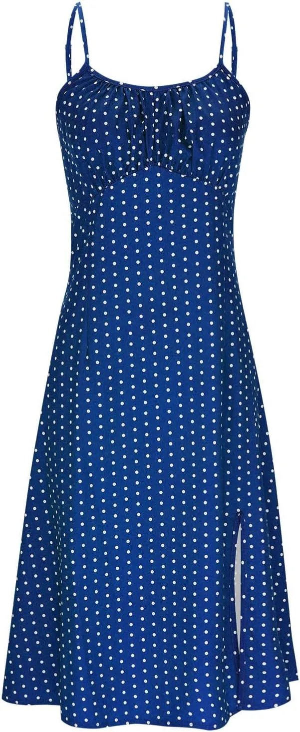 Summer Dresses for Women 2025 Elegant Sleeveless Polka Dot Print Sundresses Fashion Loose Fit Split Beach Dress