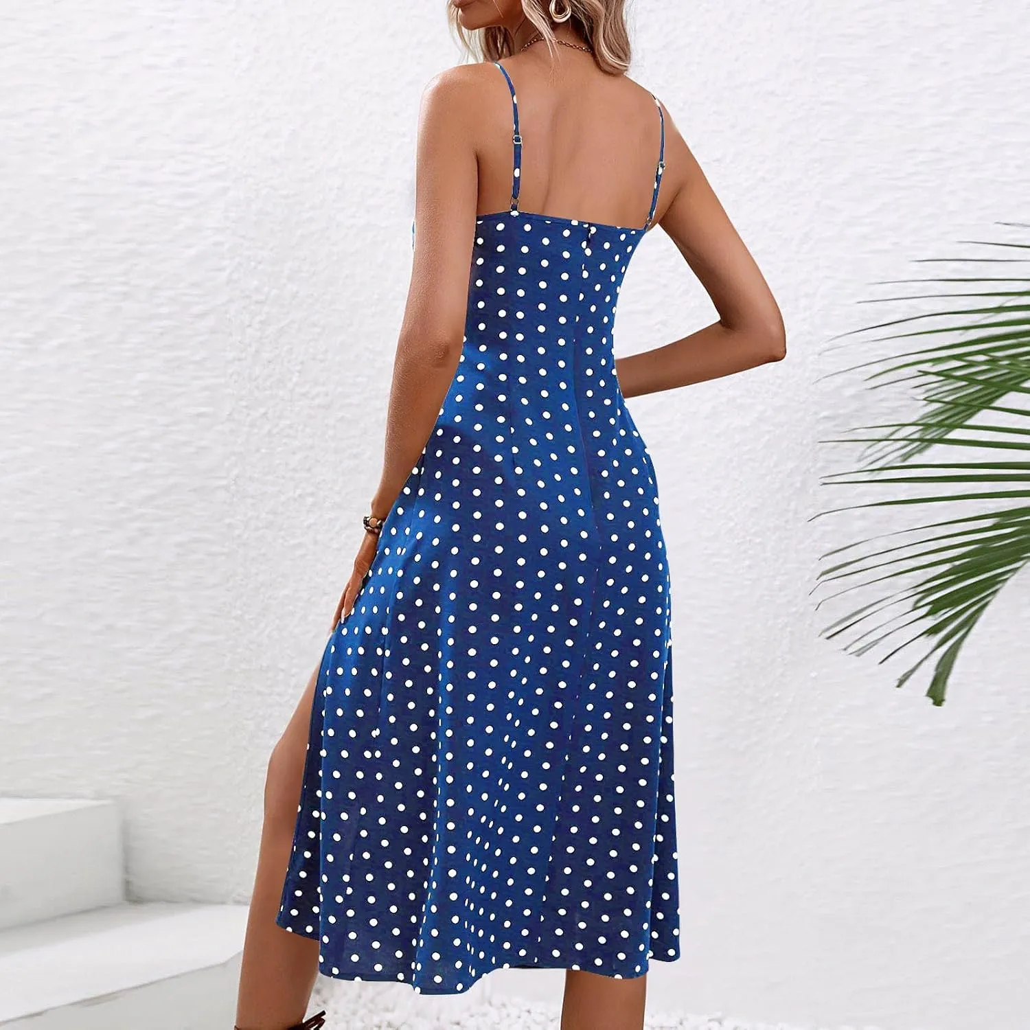 Summer Dresses for Women 2025 Elegant Sleeveless Polka Dot Print Sundresses Fashion Loose Fit Split Beach Dress