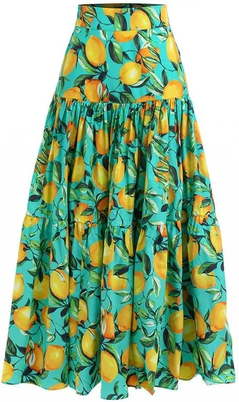 Summer Vacation Cotton Runway Skirts Suit Women Short Spaghetti Strap Top And Lemon Print Skirts 2 Pieces Set