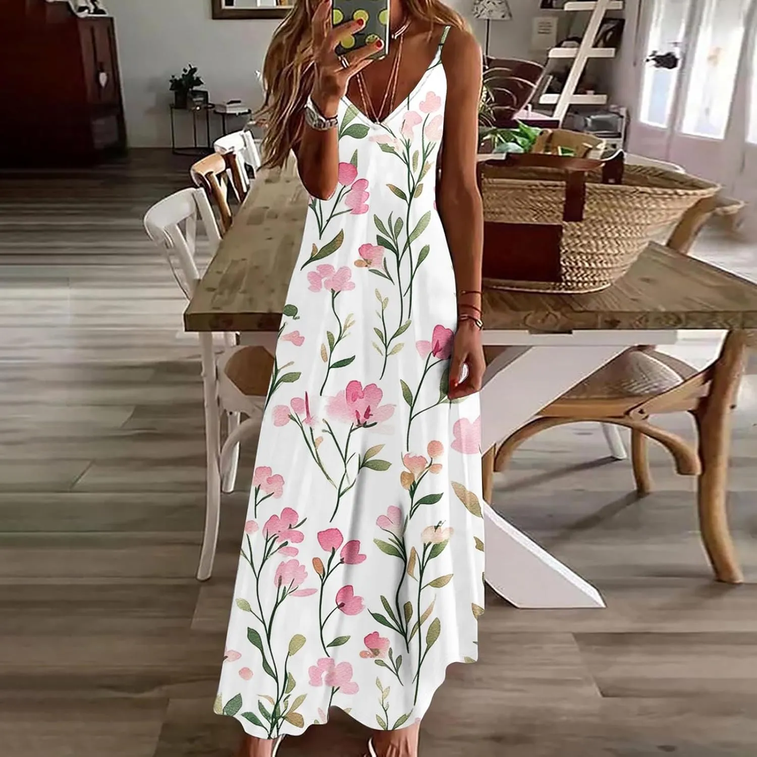 Sun Dresses for Women 2025 Flower Pattern Print Maxi Dresses Sleeveless Fashion Boho Beach Dresses