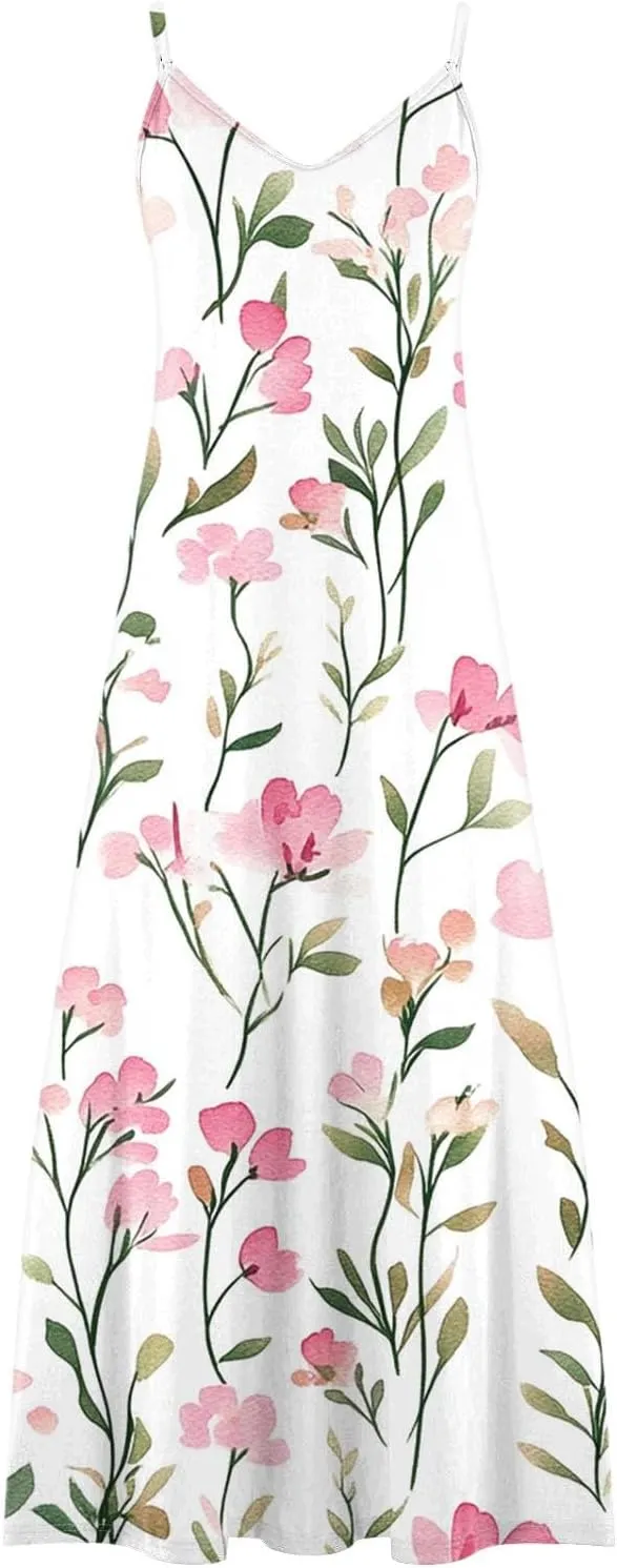 Sun Dresses for Women 2025 Flower Pattern Print Maxi Dresses Sleeveless Fashion Boho Beach Dresses