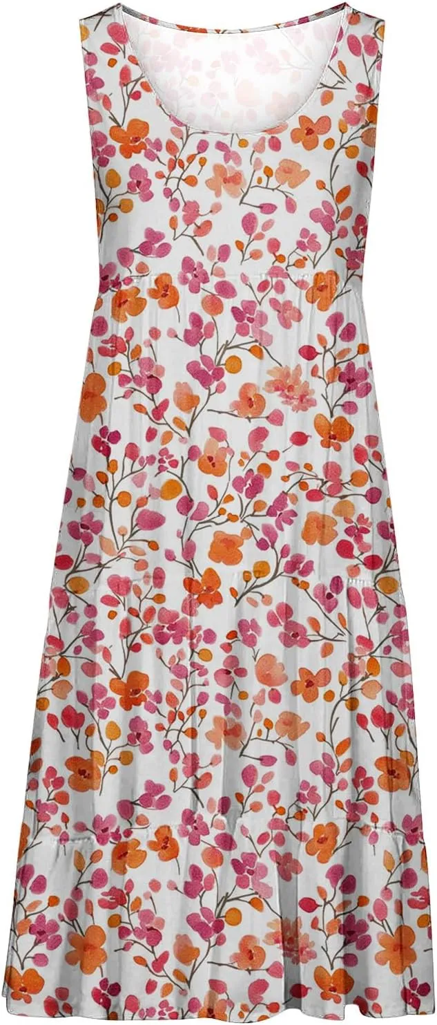 Sundresses for Women 2025 Sleeveless Boho Floral Print Beach Dress Flowy Loose Trendy Casual Tank Dresses