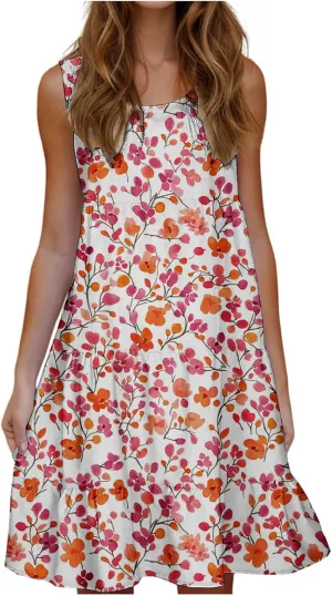 Sundresses for Women 2025 Sleeveless Boho Floral Print Beach Dress Flowy Loose Trendy Casual Tank Dresses