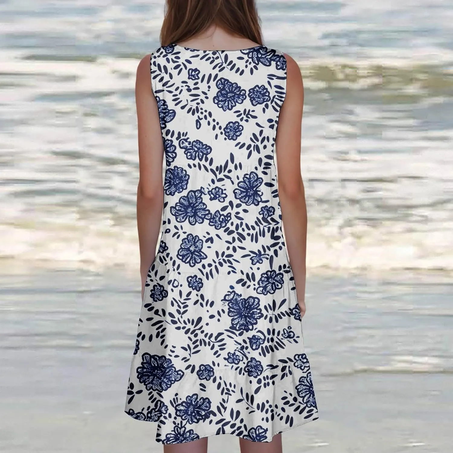 Sundresses for Women 2025 Sleeveless Boho Floral Print Beach Dress Flowy Loose Trendy Casual Tank Dresses