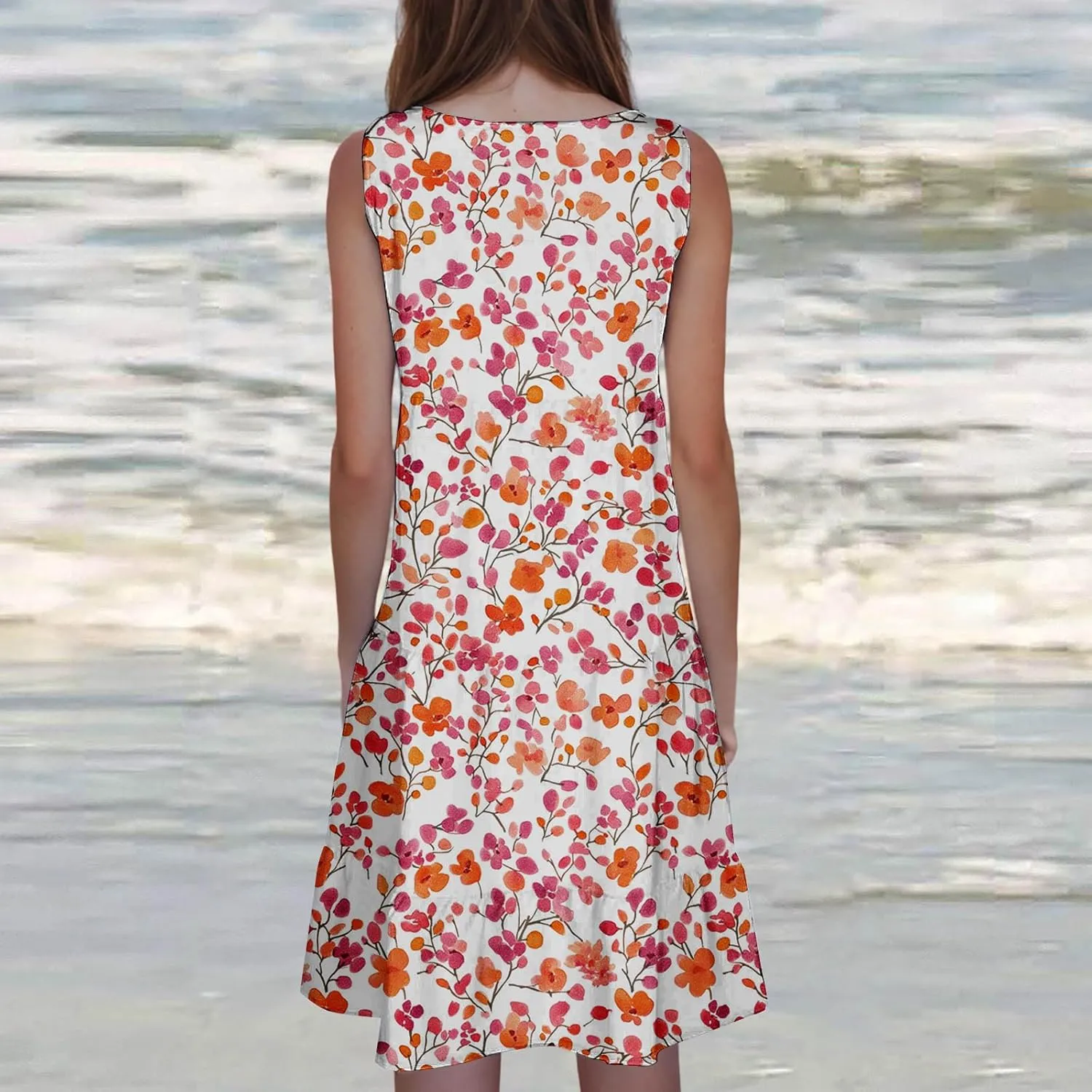 Sundresses for Women 2025 Sleeveless Boho Floral Print Beach Dress Flowy Loose Trendy Casual Tank Dresses