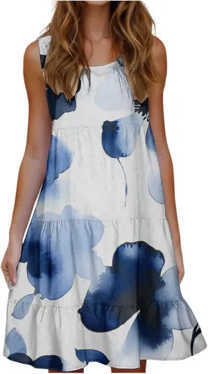 Sundresses for Women 2025 Sleeveless Boho Floral Print Beach Dress Flowy Loose Trendy Casual Tank Dresses