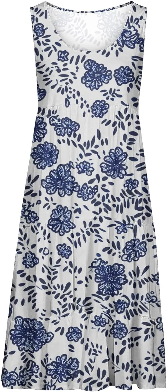 Sundresses for Women 2025 Sleeveless Boho Floral Print Beach Dress Flowy Loose Trendy Casual Tank Dresses