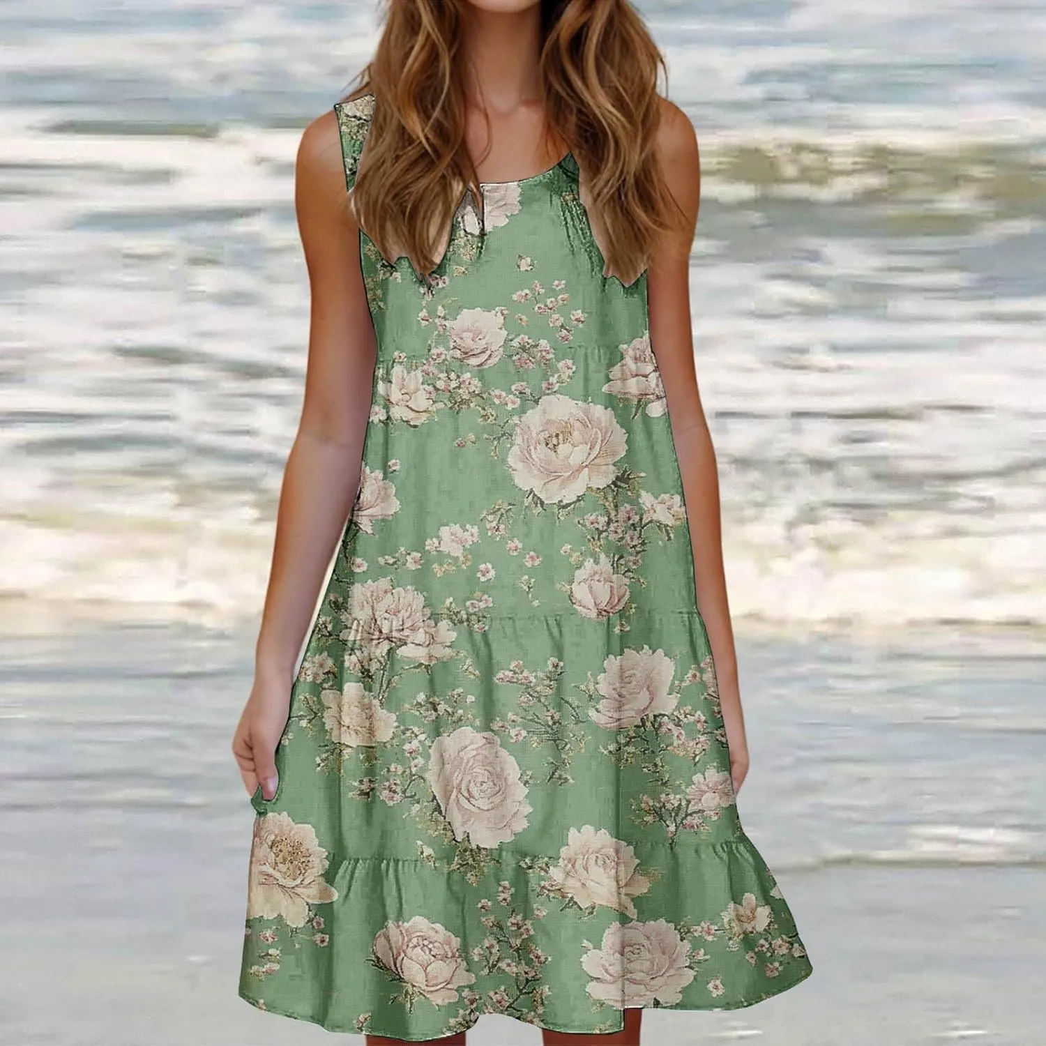 Sundresses for Women 2025 Sleeveless Boho Floral Print Beach Dress Flowy Loose Trendy Casual Tank Dresses