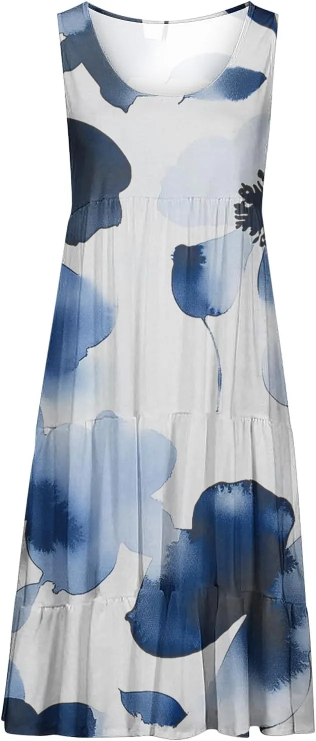 Sundresses for Women 2025 Sleeveless Boho Floral Print Beach Dress Flowy Loose Trendy Casual Tank Dresses