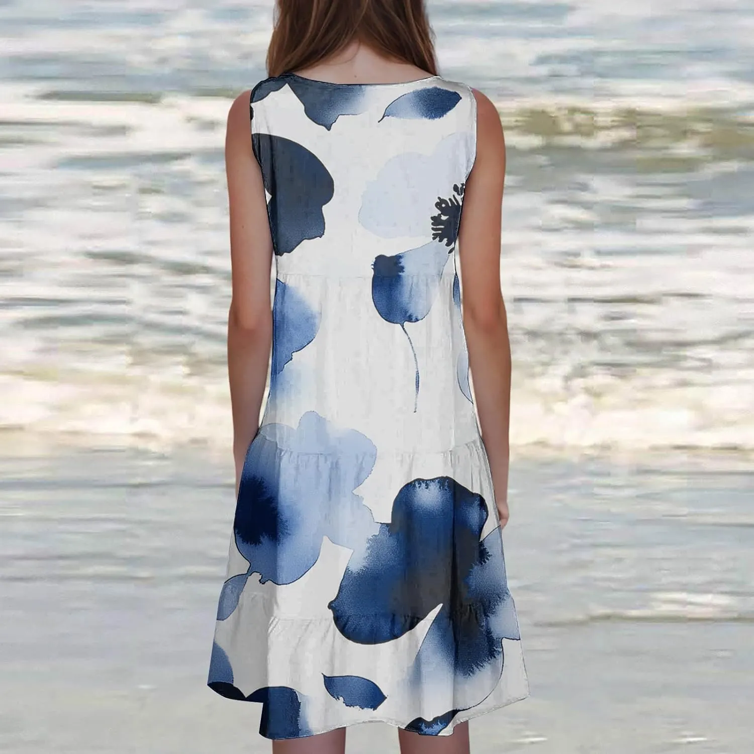 Sundresses for Women 2025 Sleeveless Boho Floral Print Beach Dress Flowy Loose Trendy Casual Tank Dresses