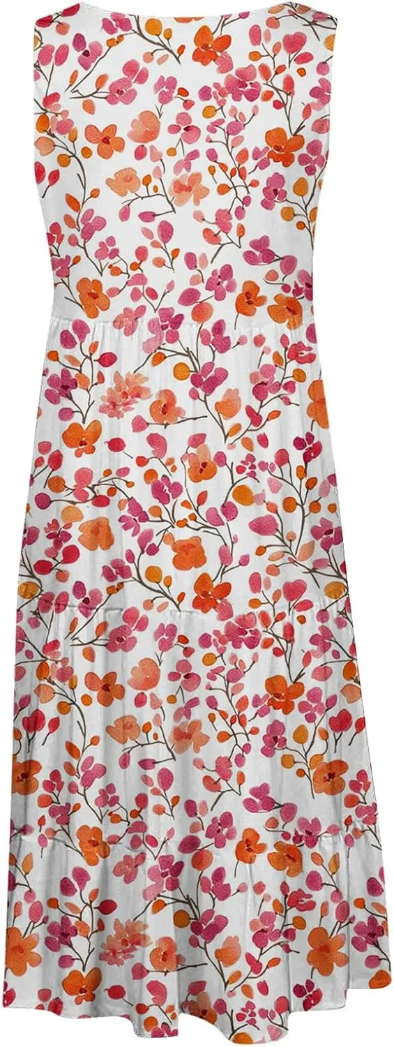 Sundresses for Women 2025 Sleeveless Boho Floral Print Beach Dress Flowy Loose Trendy Casual Tank Dresses