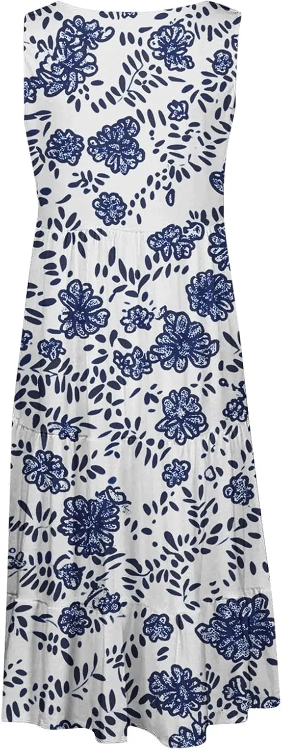 Sundresses for Women 2025 Sleeveless Boho Floral Print Beach Dress Flowy Loose Trendy Casual Tank Dresses