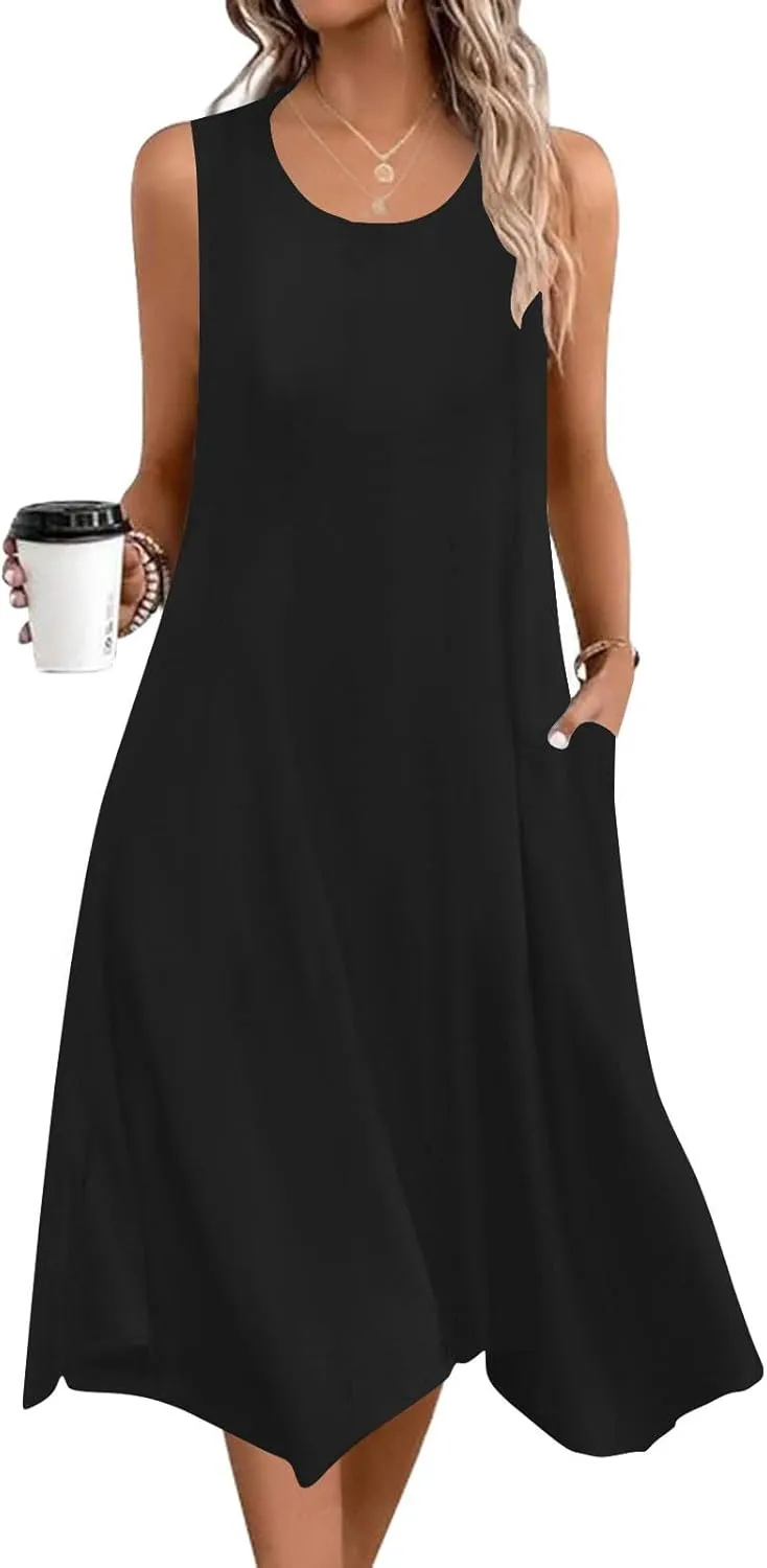 Sundresses for Women Sleeveless Vintage Boho Floral Print Beach Dresses Loose Casual Trendy Summer Tank Dress