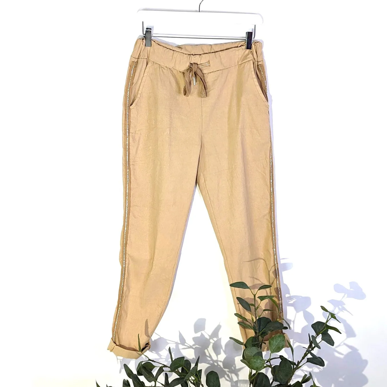 Super stretch trousers with crystal edge detail