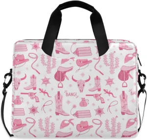 susiyo Cowgirl Pink Boots Hat Cactus Laptop Bag 15.6 Inch Laptop Bag with Shoulder Strap Briefcase for Work College Back to School