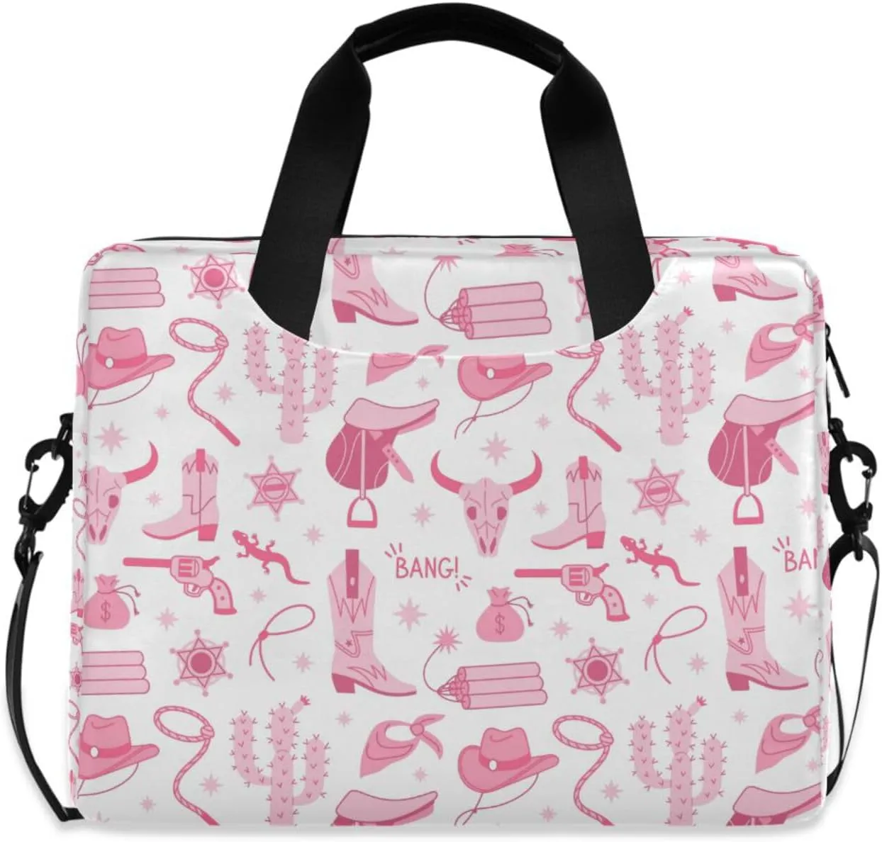 susiyo Cowgirl Pink Boots Hat Cactus Laptop Bag 15.6 Inch Laptop Bag with Shoulder Strap Briefcase for Work College Back to School